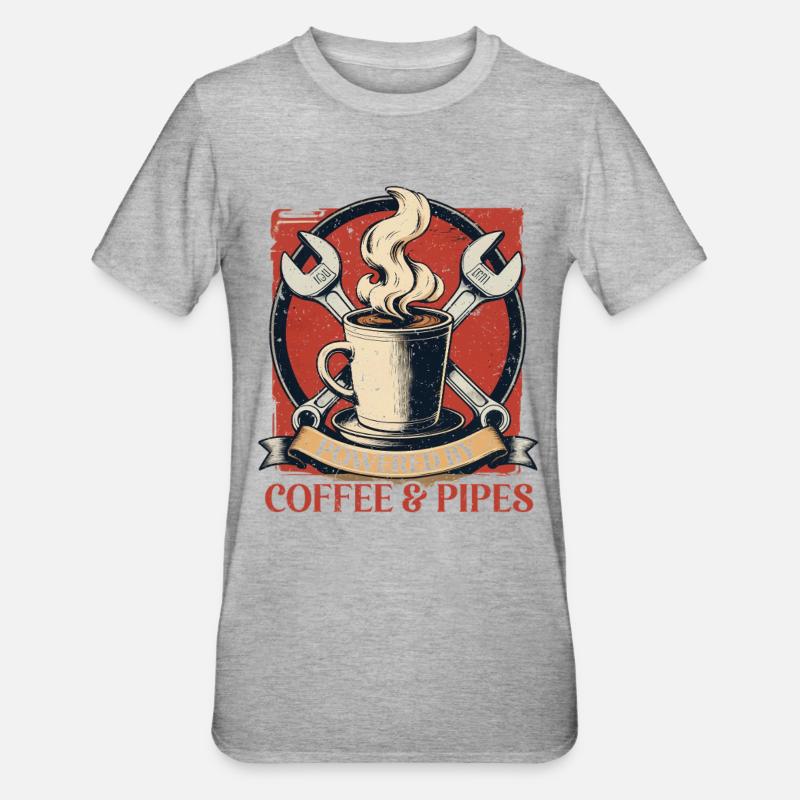 Pipelayers Powered By Coffee & Pipes - Unisex Polycotton T-Shirt - heather grey