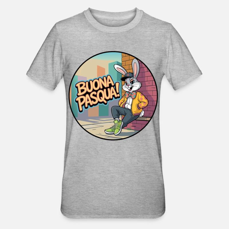 Urban Rabbit : Joyeuses Pâques ! - T-shirt polycoton Unisexe - gris chiné