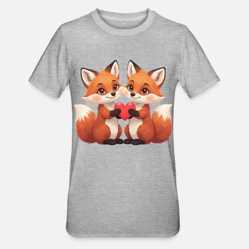 Fuchspaar mit Herz - Unisex Polycotton T-Shirt - Grau meliert