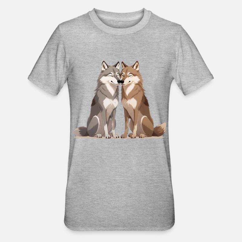 Hugging Wolves Duo - Unisex Polycotton T-Shirt - heather grey