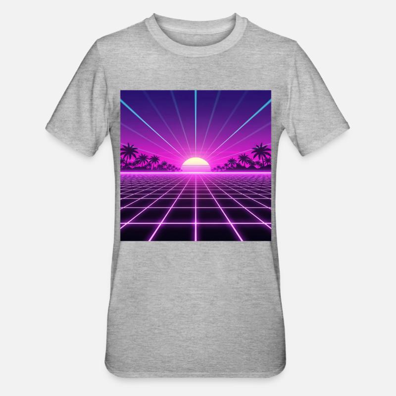 Sunset Neon Retrogrid back to 90s - Unisex Polycotton T-Shirt - heather grey
