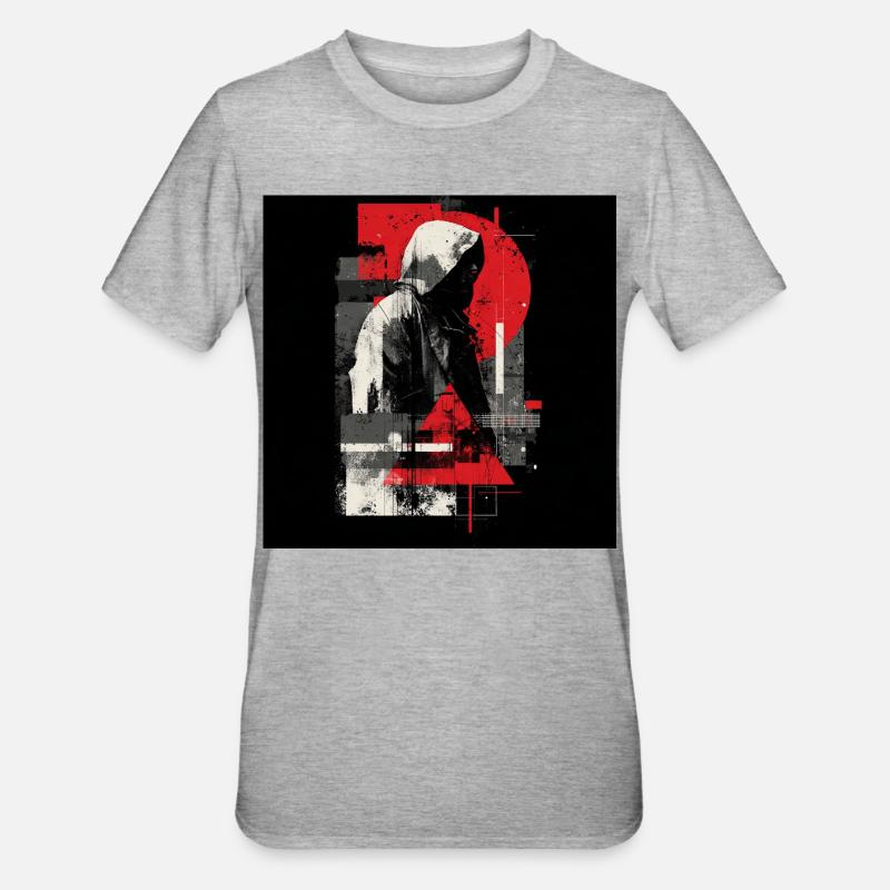 Mirage à capuchon : géométrie rouge-gris - T-shirt polycoton Unisexe - gris chiné