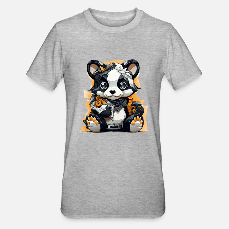Panda Robo with building tools - Unisex Polycotton T-Shirt - heather grey