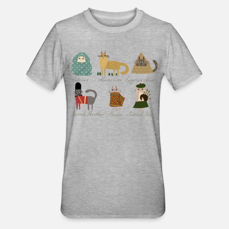 Races de chats - T-shirt polycoton Unisexe - gris chiné