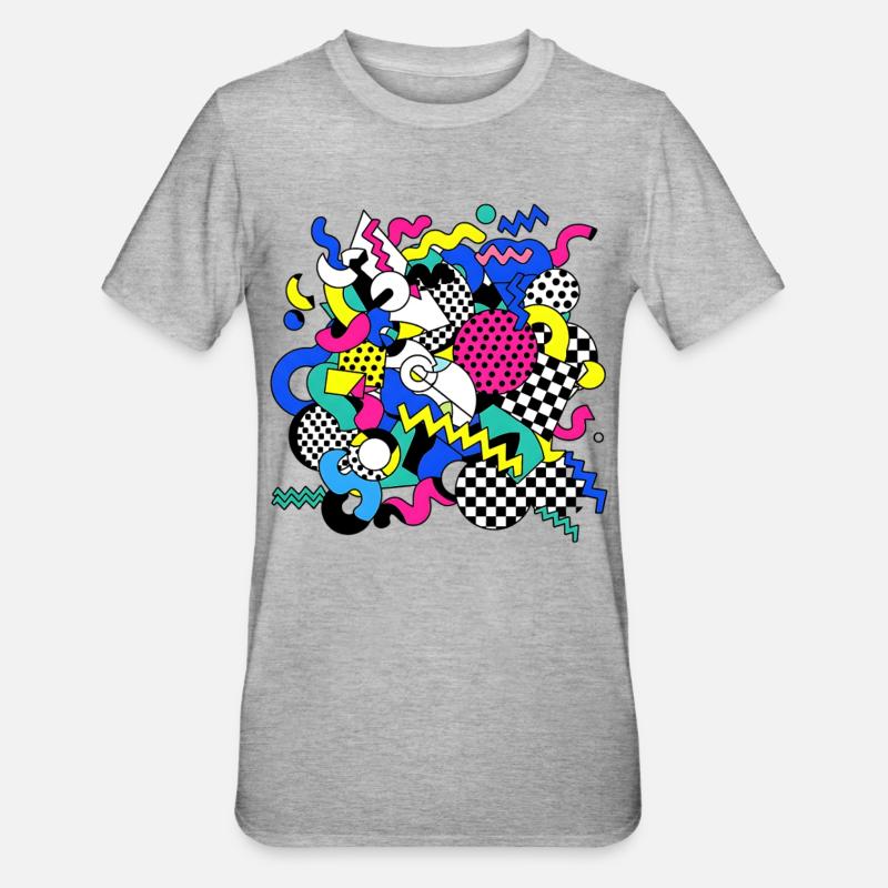 Neon Chaos Pop Art Pattern - Unisex Polycotton T-Shirt - heather grey