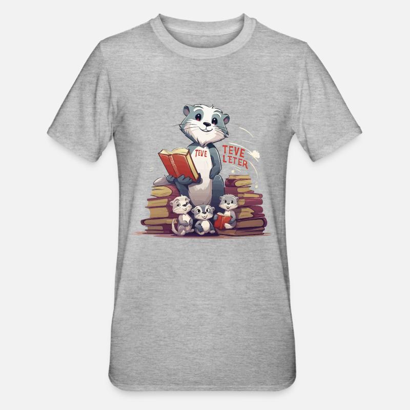 Lernbiber mit Büchern - Unisex Polycotton T-Shirt - Grau meliert