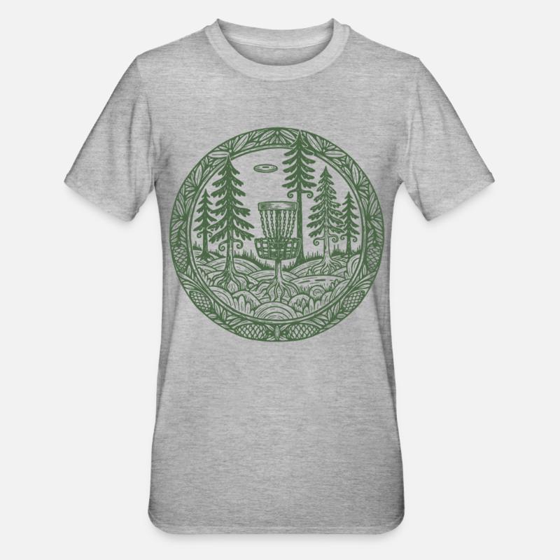 Forest Disc Golf Basket Flying Disc Course Scene - Unisex Polycotton T-Shirt - heather grey