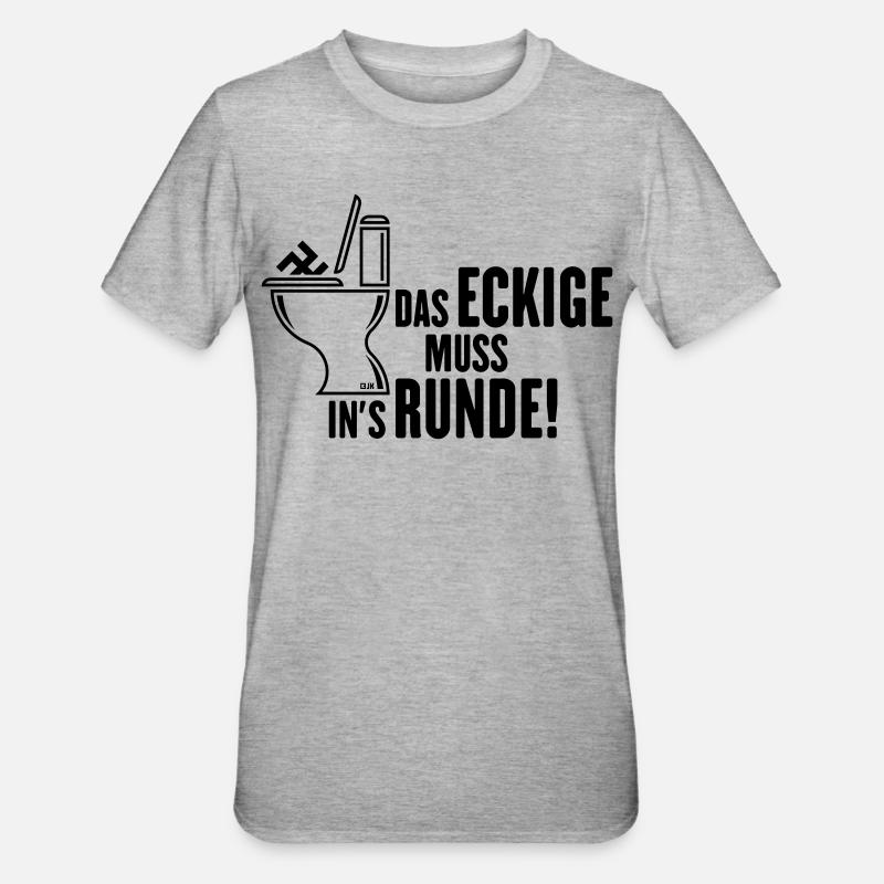 Das Eckige Muss In’s Runde! (Gegen Rechts / Black) - Unisex Polycotton T-Shirt - Grau meliert