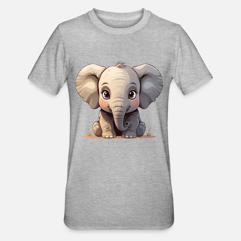 Dessin animé mignon bébé éléphant - T-shirt polycoton Unisexe - gris chiné