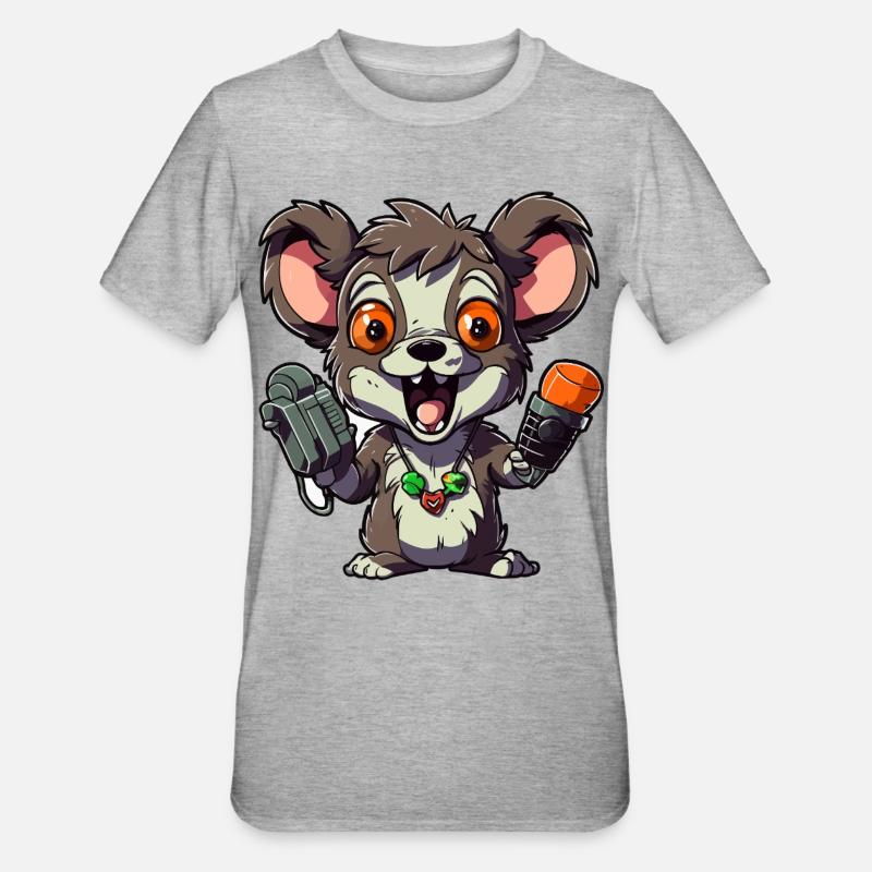 Chibi Ratten-Mikrofon-Combo - Unisex Polycotton T-Shirt - Grau meliert