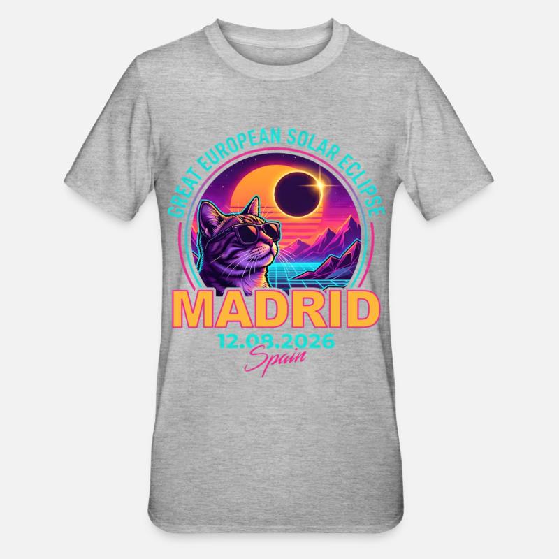 Solar Cat Madrid Eclipse 2026 - Unisex Polycotton T-Shirt - heather grey