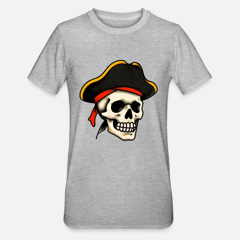Crâne de pirate tatoué classique - T-shirt polycoton Unisexe - gris chiné