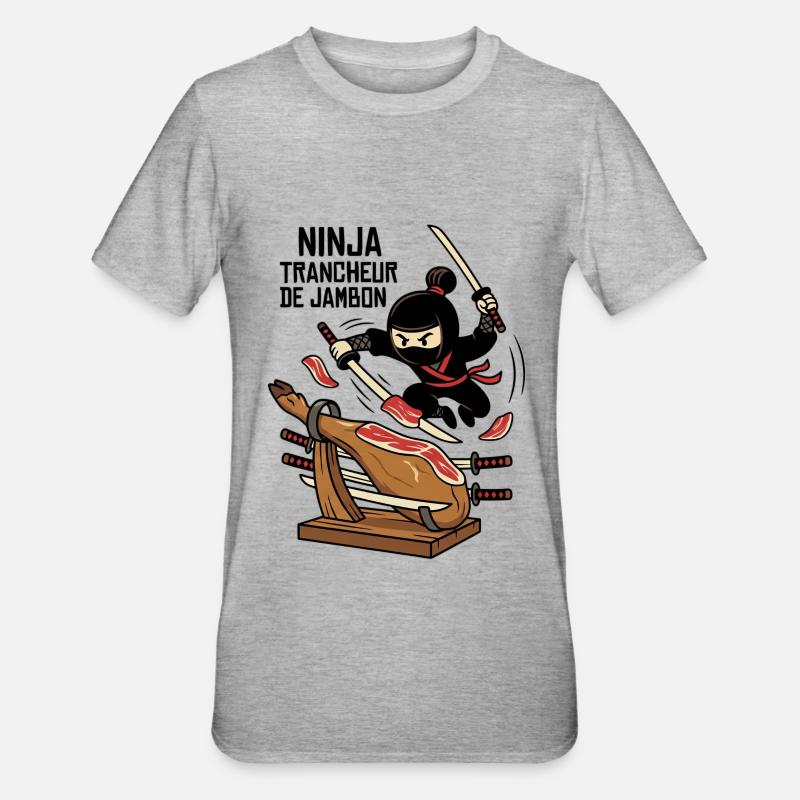Ninja HelloFofie Schinkenschneider - Unisex Polycotton T-Shirt - Grau meliert