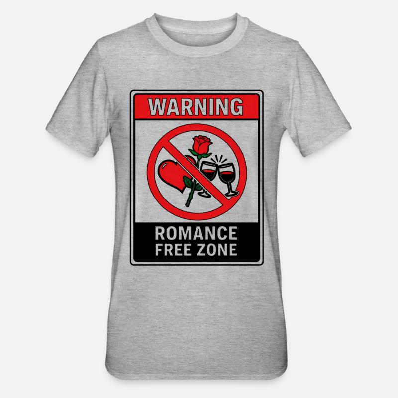Avertissement : Zone Libre de Romance - T-shirt polycoton Unisexe - gris chiné