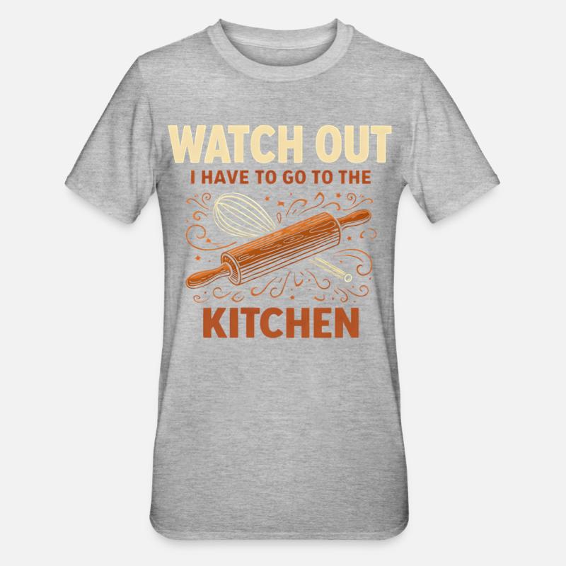 Attention kitchen rolling pin - Unisex Polycotton T-Shirt - heather grey