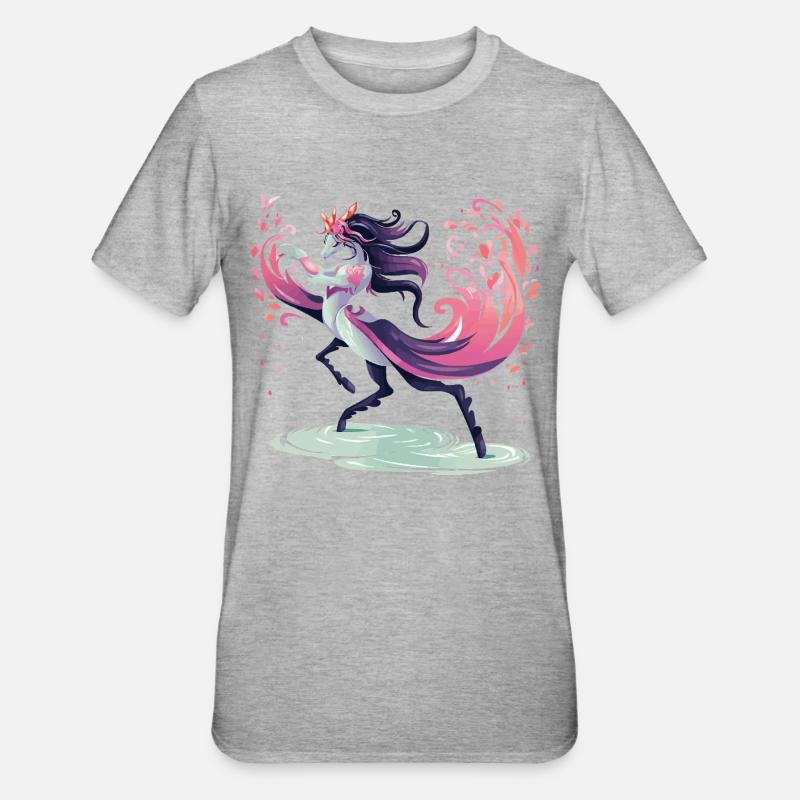 Blüten-Einhorn Tanz - Unisex Polycotton T-Shirt - Grau meliert
