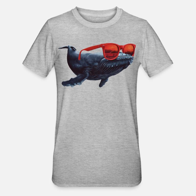 Wal mit Sonnenbrille - Unisex Polycotton T-Shirt - Grau meliert