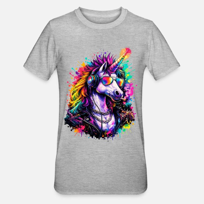 Cooles Einhorn DJ mit Kopfhörern - Unisex Polycotton T-Shirt - Grau meliert