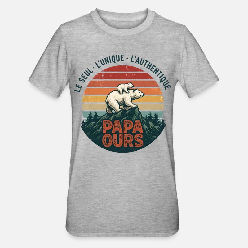 Papa Bear Mountain Retro-Sonne - Unisex Polycotton T-Shirt - Grau meliert
