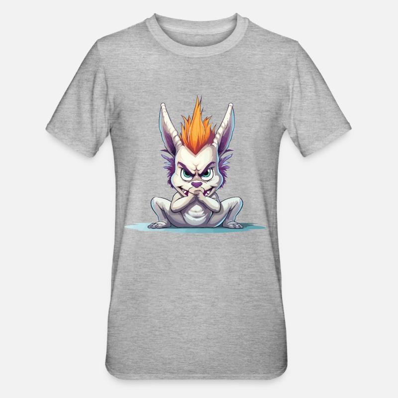 Wütendes Mohawk Häschen - Unisex Polycotton T-Shirt - Grau meliert