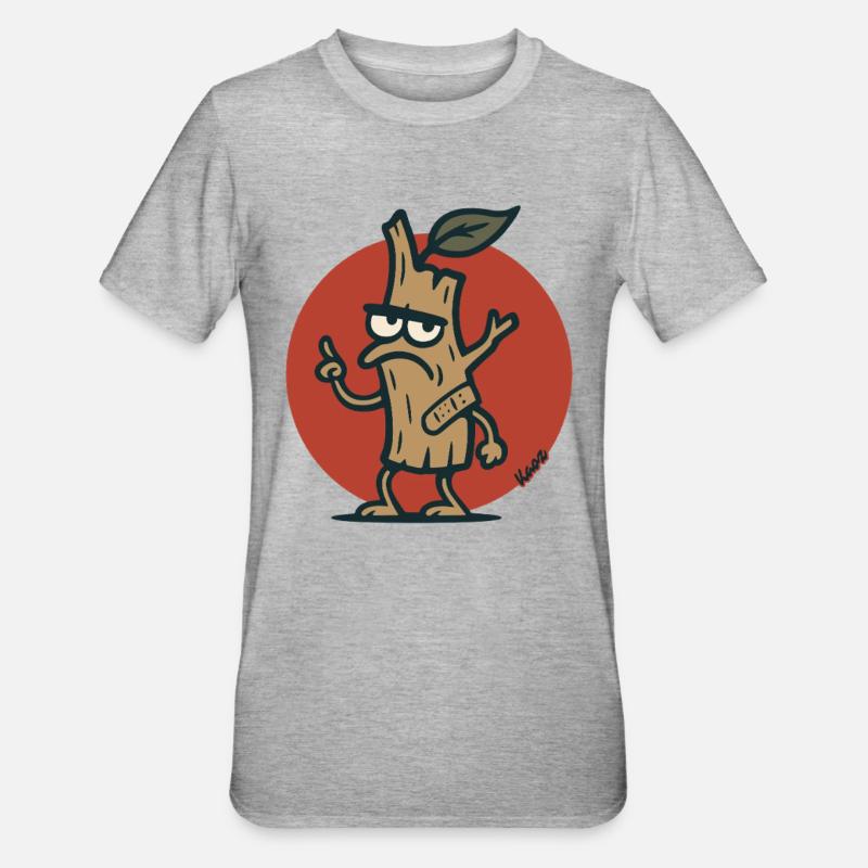 Grimmiger Baum Ast Baumstumpf mit Gesicht - Unisex Polycotton T-Shirt - Grau meliert
