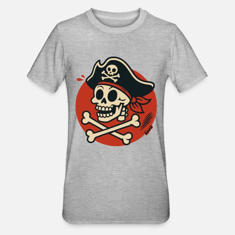 Pirate skull with bone - Unisex Polycotton T-Shirt - heather grey