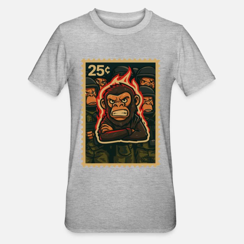 Fire and Monkey Protest - Unisex Polycotton T-Shirt - heather grey