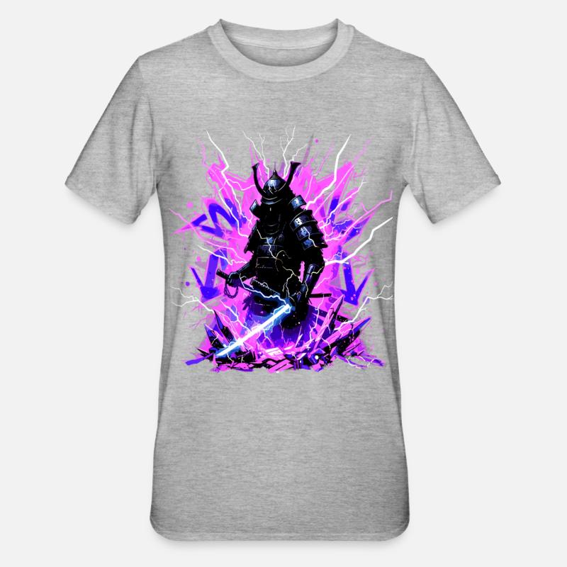 Cyber Samurai – Synthwave Katana Geist - T-shirt polycoton Unisexe - gris chiné