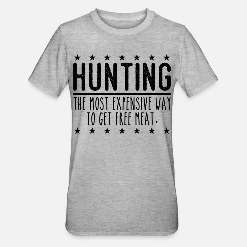 Jäger Lustiger Spruch – Gratis Fleisch Design - Unisex Polycotton T-Shirt - Grau meliert