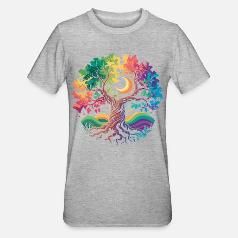 Rainbow Tree Moon Magic - Unisex Polycotton T-Shirt - heather grey