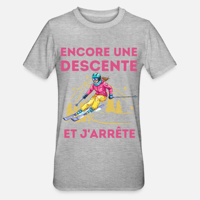 Skiabfahrt: Und ich bleibe stehen - Unisex Polycotton T-Shirt - Grau meliert