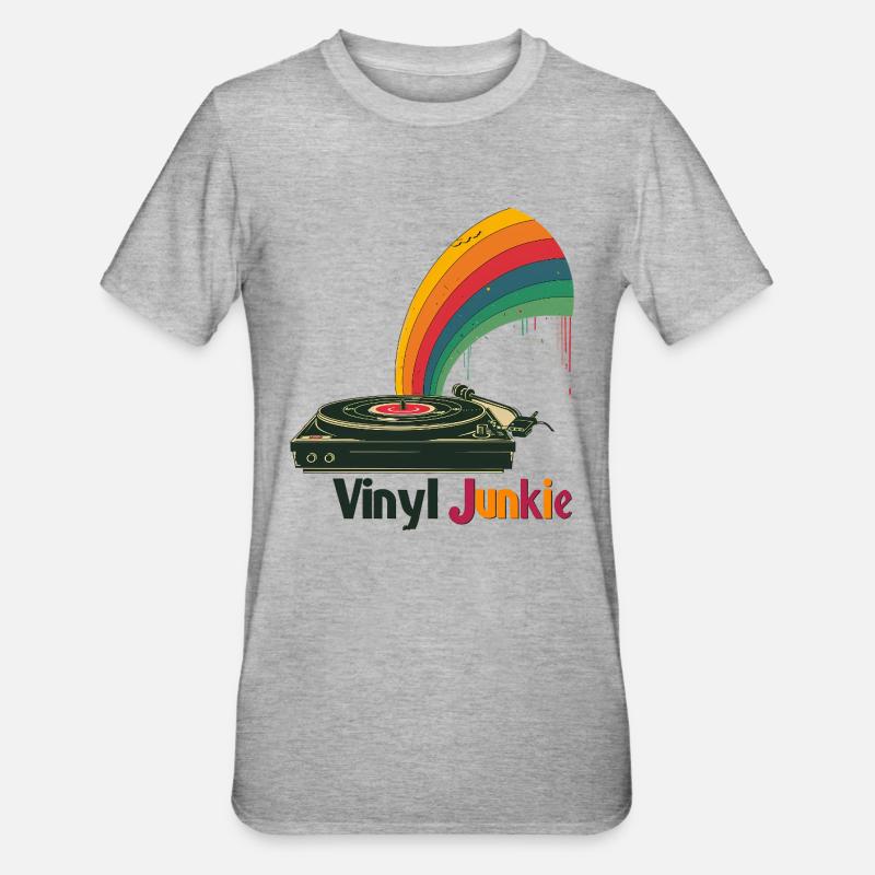 Vinyl Junkie Retro Turntable Design - Unisex Polycotton T-Shirt - heather grey