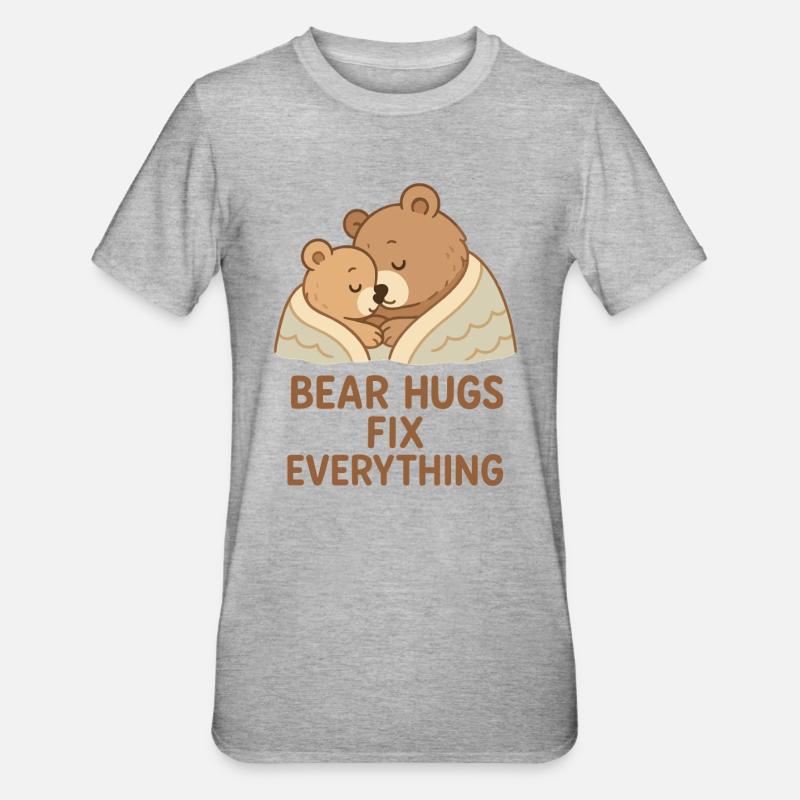 Zwei Bären Umarmung – Bear Hugs Fix Everything - Unisex Polycotton T-Shirt - Grau meliert