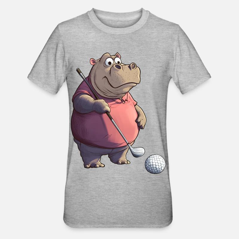 Nilpferde Golf / Golfer Nilpferd - Unisex Polycotton T-Shirt - Grau meliert
