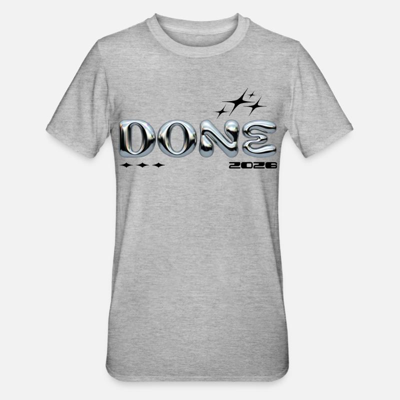 Chrome Blasenbuchstaben DONE - Unisex Polycotton T-Shirt - Grau meliert