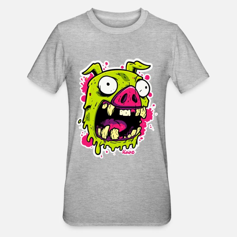 Visage de cochon zombie - T-shirt polycoton Unisexe - gris chiné