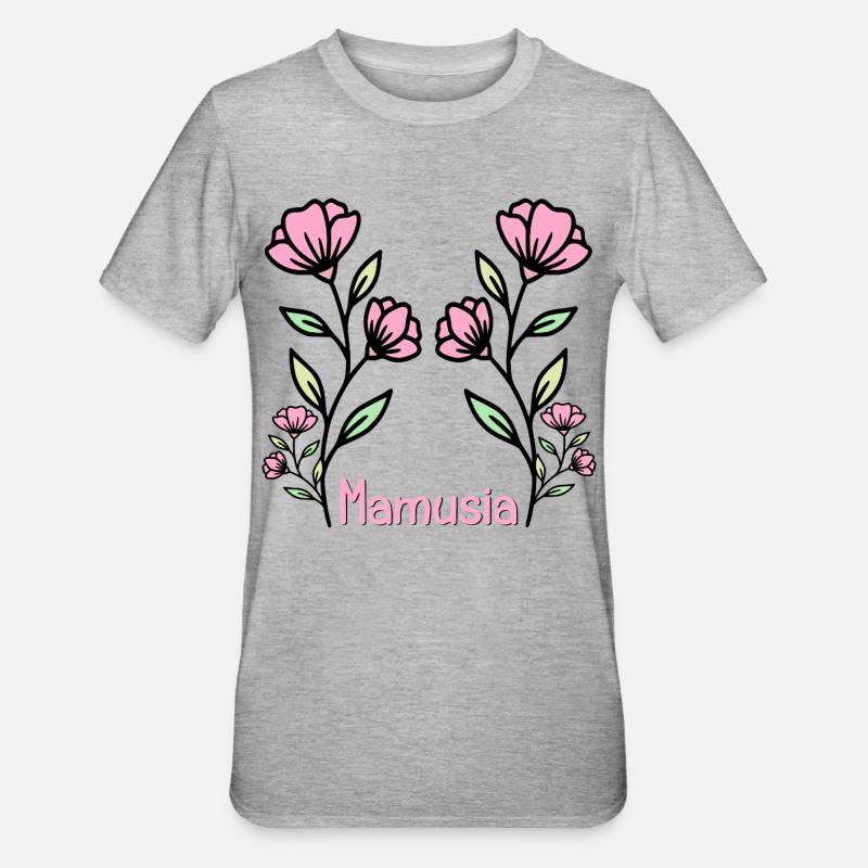 Mama-Blumen - Unisex Polycotton T-Shirt - Grau meliert