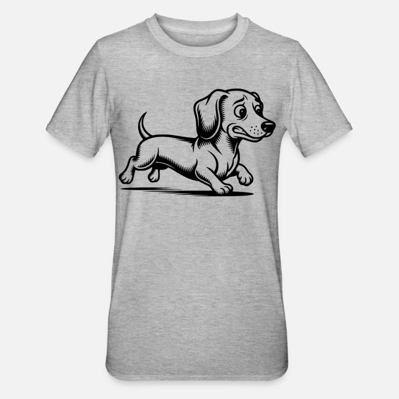 Promenade de chiots teckels à course - T-shirt polycoton Unisexe - gris chiné