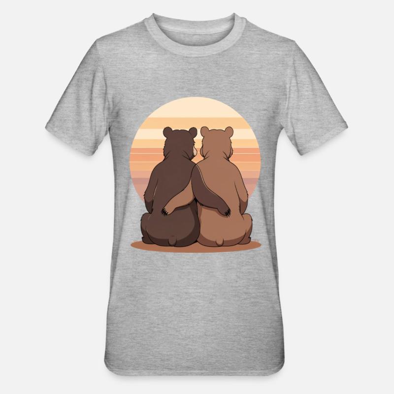 Sonnenuntergangsduo der Bären - Unisex Polycotton T-Shirt - Grau meliert