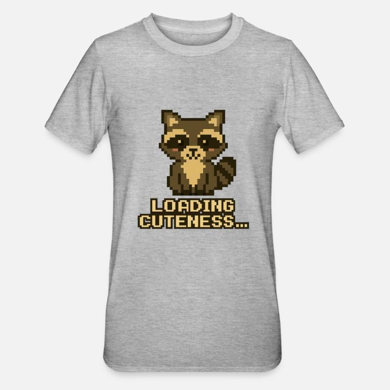 Pixel Waschbär: Niedlichkeit lädt - Unisex Polycotton T-Shirt - Grau meliert