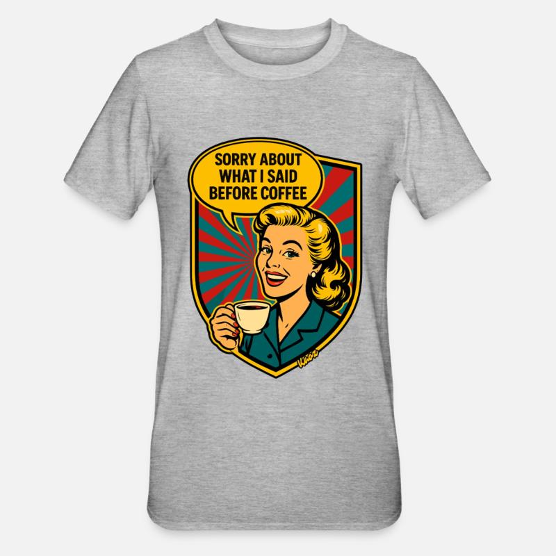 Bevor Kaffee – Retro Meme - Unisex Polycotton T-Shirt - Grau meliert