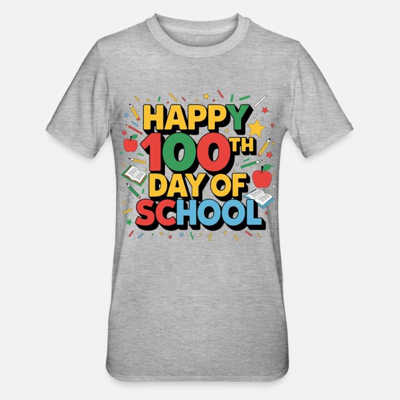 Joyeux 100e jour d’école - T-shirt polycoton Unisexe - gris chiné