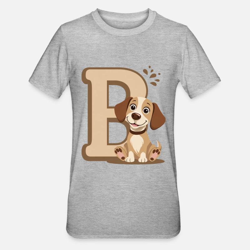 Buchstabe B mit Hundemotiv - Unisex Polycotton T-Shirt - Grau meliert
