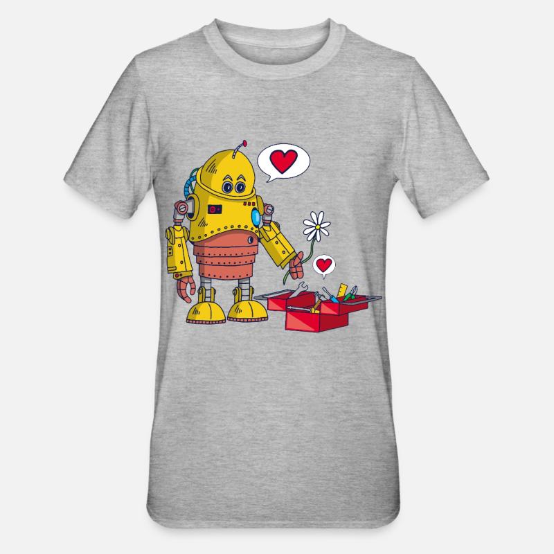 Le robot et l'amour - T-shirt polycoton Unisexe - gris chiné