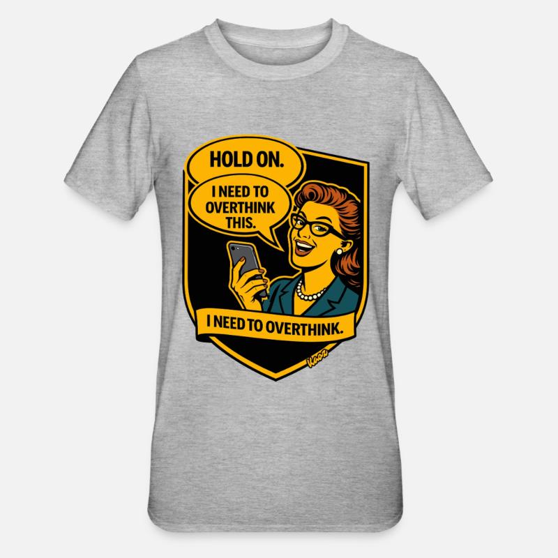 Retro Comic Überdenken - Overthinker - Unisex Polycotton T-Shirt - Grau meliert