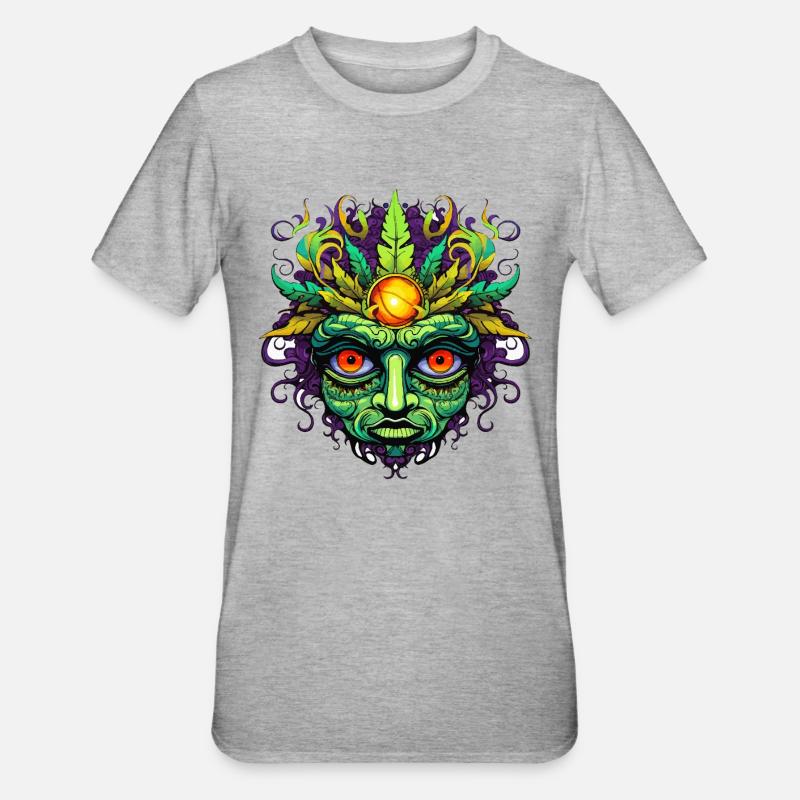Psychedelic Mask Face with Sun Crown - Unisex Polycotton T-Shirt - heather grey