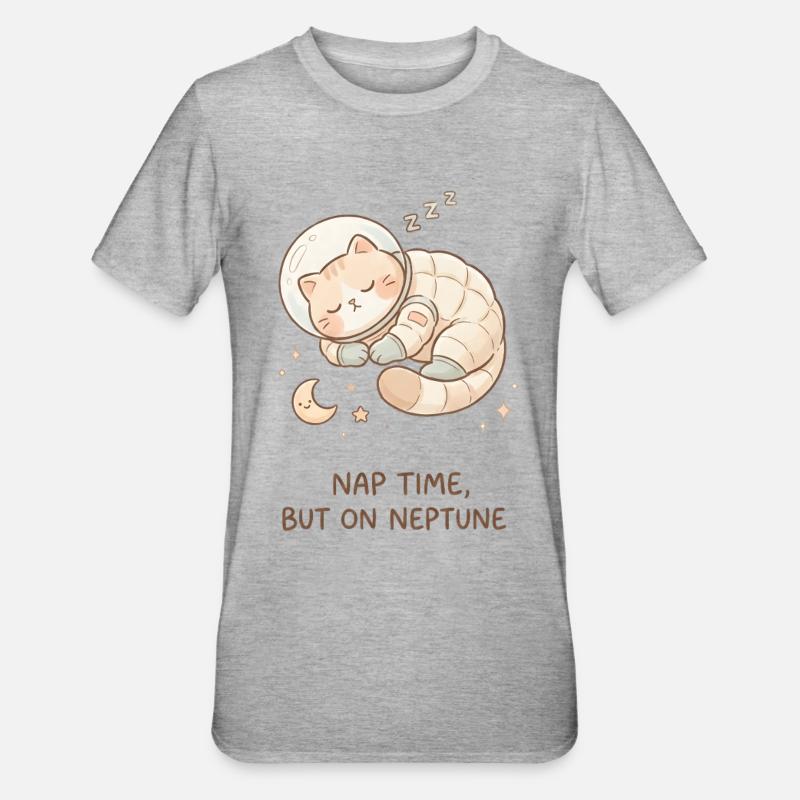Nap Neptune | Chat de l’espace mignon - T-shirt polycoton Unisexe - gris chiné