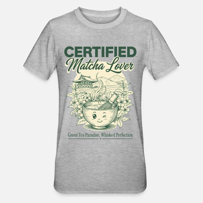 Certificeret matcha-elsker Green Tea Paradise Pisket - Unisex polycotton T-shirt - grå meleret