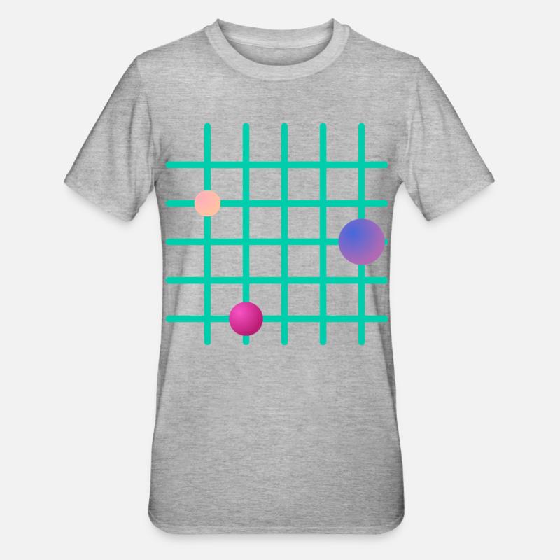 Geometrisches Grid mit Farb-Sphären - Unisex Polycotton T-Shirt - Grau meliert