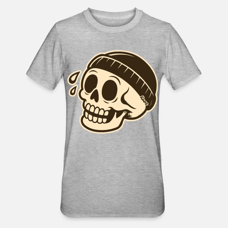 Crâne avec design de casquette - T-shirt polycoton Unisexe - gris chiné